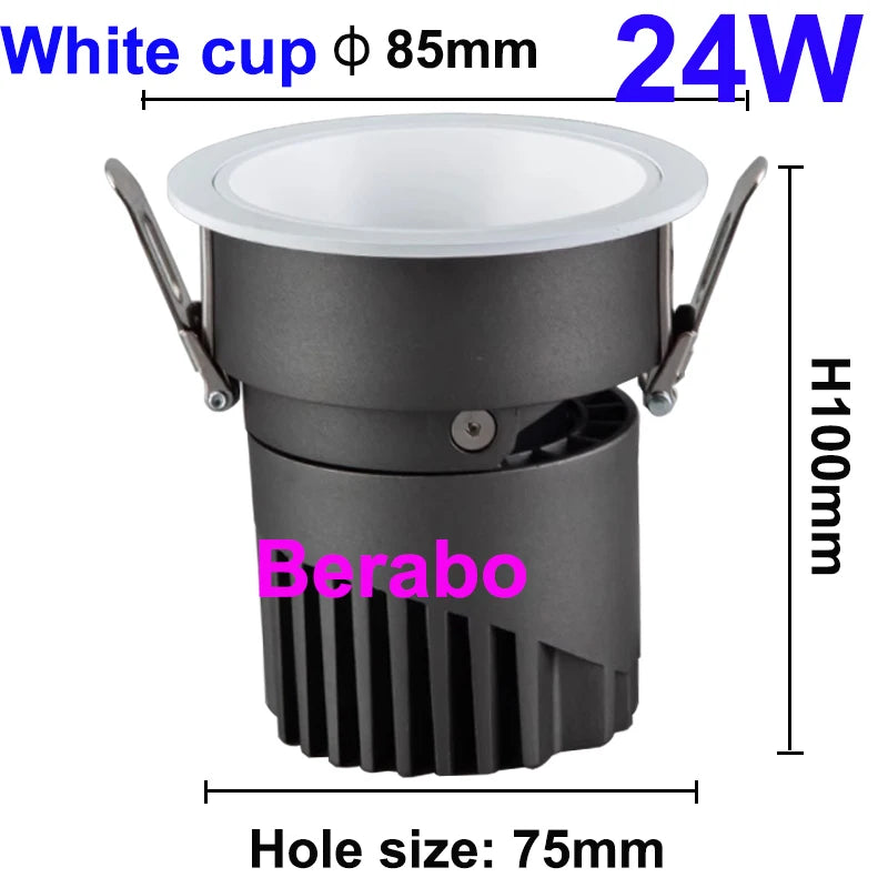 Super Bright Recessed LED Downlight COB Dimmable 12W 18W 24W LED Ceiling110V 220V Home Indoor New Design Anti-glare Spot Lights Quake White cup 24W No Dimming white 6000K