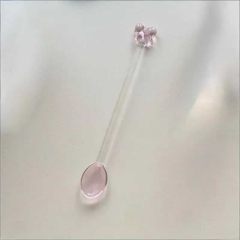 1/2Pcs 15cm Pink Bow Glass Coffee Spoon, Long-handled Dessert/milk Tea Stirring Spoon, Heat-resistant Teaspoon, Kitchen Tool Quake A