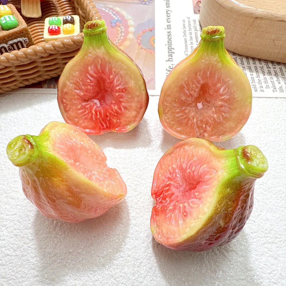 5Pcs 1/12 Dollhouse Miniature Food Play Resin 3D Colorful Ficus Carica Half Cut Sweet Fruit Doll Accessories Fake Food Toys Quake random mixed