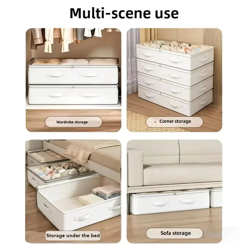 1PC White Visible Foldable Storage Box For Under Bed And Wardrobe Single Pack Tidy Elegant Household Clothes Organizer Quake