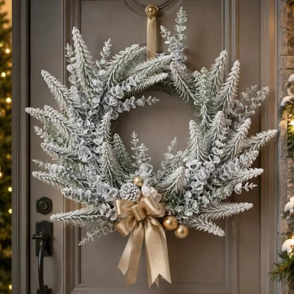 20/1PCS Christmas Artificial Flocked Snow Pine Branches Fake Eucalyptus Leaves DIY Xmas Tree Branch Garland Decor Party Supplies Quake