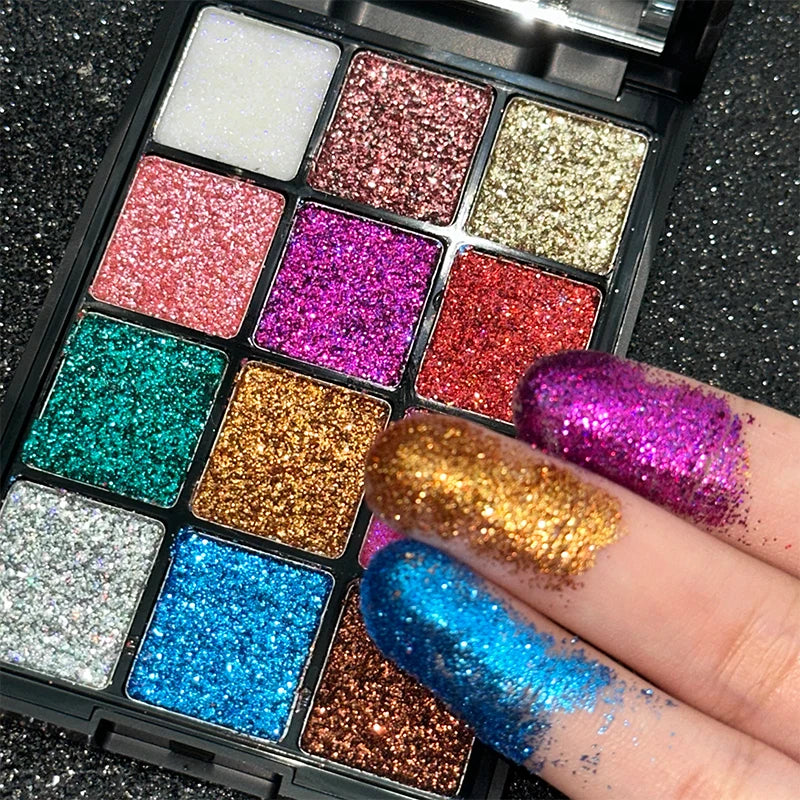 12-Color Glitter Eyeshadow Palette- Highly Pigmented,Long-Lasting Diamond Metal and Matte Shades for a Dazzling Eye Makeup Look Quake