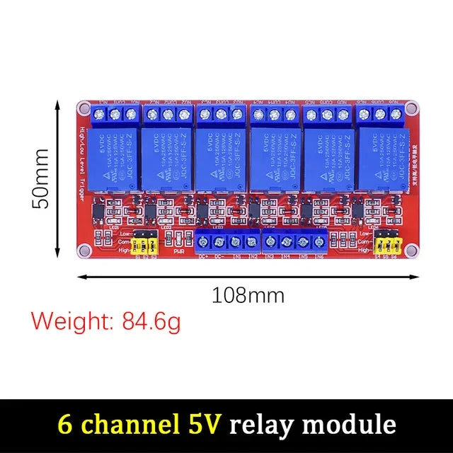 5V 12V 24V Relay Module Board 1 2 6 4 8 Channel Shield with Optocoupler Support High and Low Level Trigger for Arduino Quake 5V 6 Channel