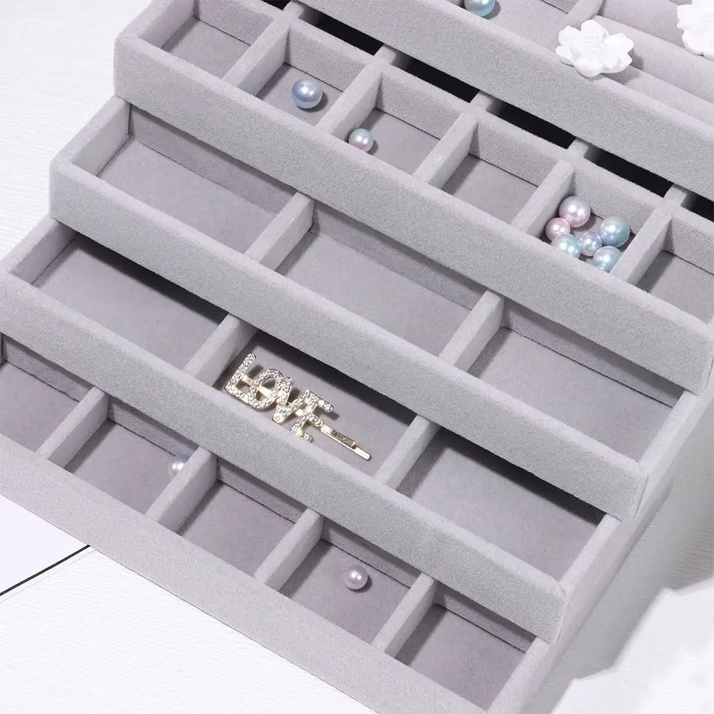Organizer Box Stackable Velvet Jewelry Storage Box Velvet Showcase Drawer Bracelet Earring Organizers Ring Bracelet Quake