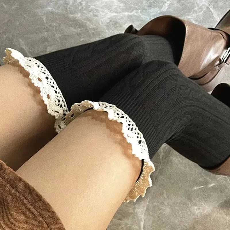 Japanese Sweet Lace Cording Socks Over Knee Thigh Retro Fried Dough Twists Lolita Wears Small Boots Socks Female Quake