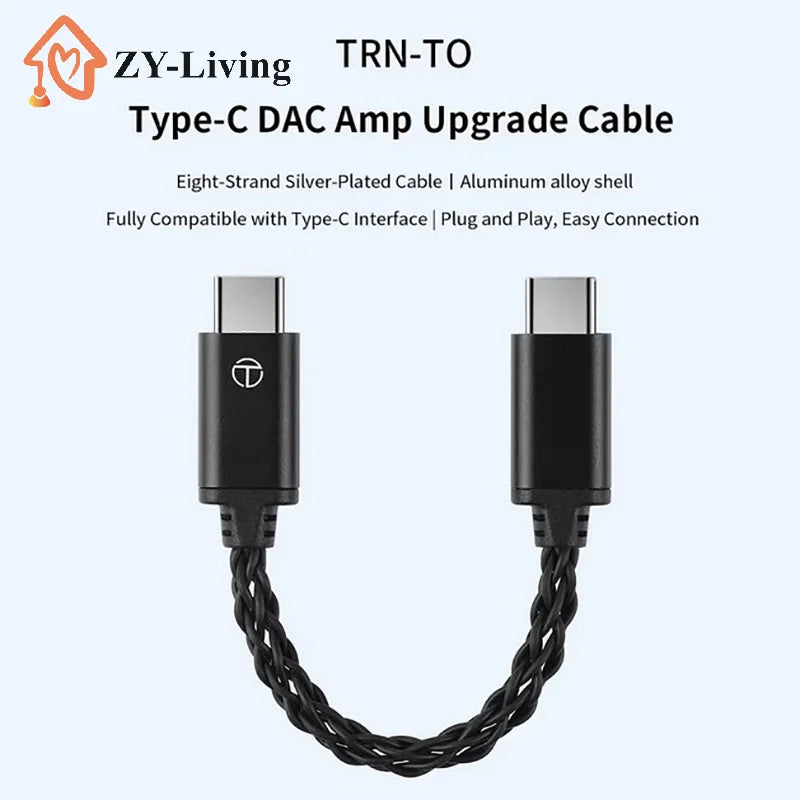 TRN TO Type C To Type C DAC Amp Upgrade Cable Hifi Adapter Earphone Amplifier 8Strand Silver-Plated Wire For TRN TE PRO Phones Quake