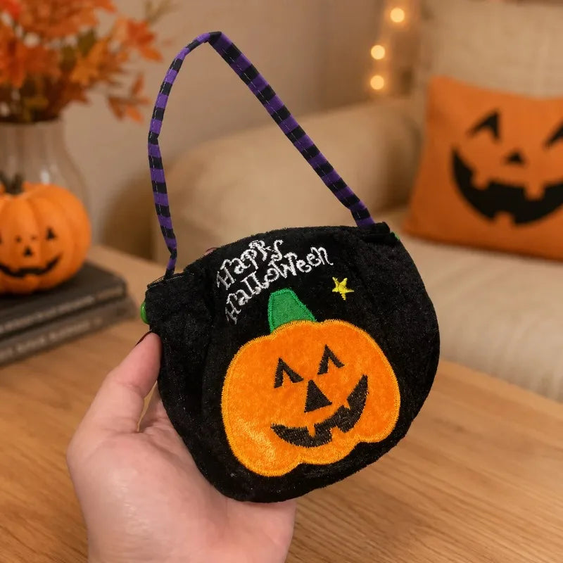 1PC Pumpkin Shaped Handheld Halloween Candy Bag Cloth Gift Sack for Children Party Scene Layout and Treat Holding Quake