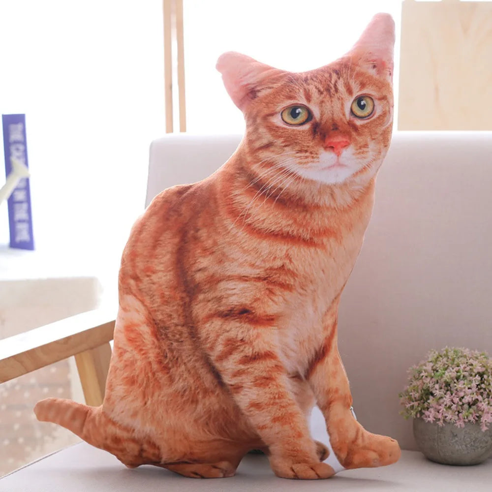 Plush Realistic 3D Cat Doll Cartoon Soft Simulation Cat Plushie Pillow Kawaii Stuffed Plush Animals Toy Cushion for Kids Girls Quake 35cm-brown cat