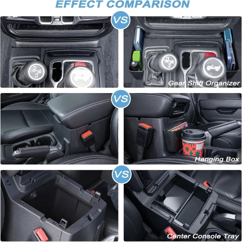Interior Side Tray Set for 2018-2023 Automatic Models, 3 Piece Console Storage Box with ABS Build, Adhesive Backed H8WE Quake CN