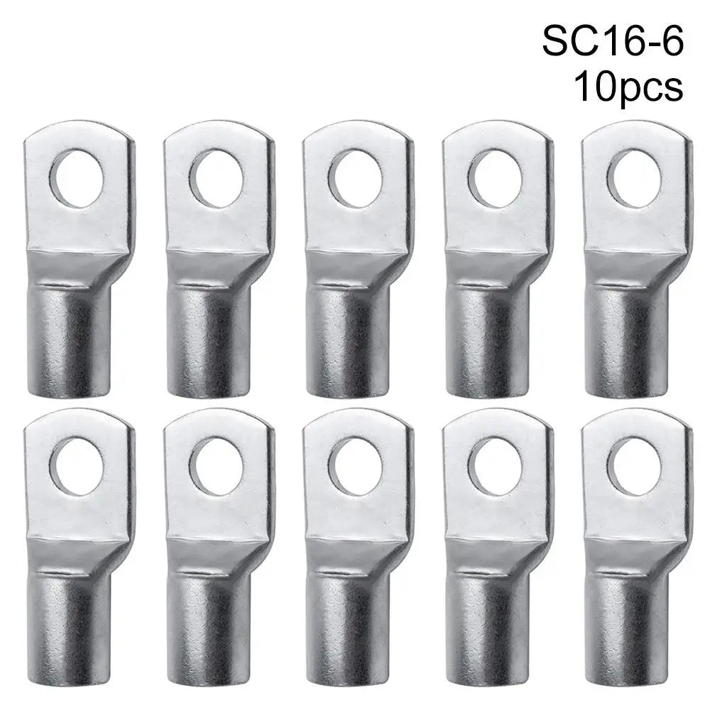 10Pcs 6mm 8mm 10mm SC16-6 SC25-6 SC35-6 Tinned Copper Cable Connector Kit SC Type Wire Nose Terminal Crimp Lugs Ring Quake 10pcs SC16-6