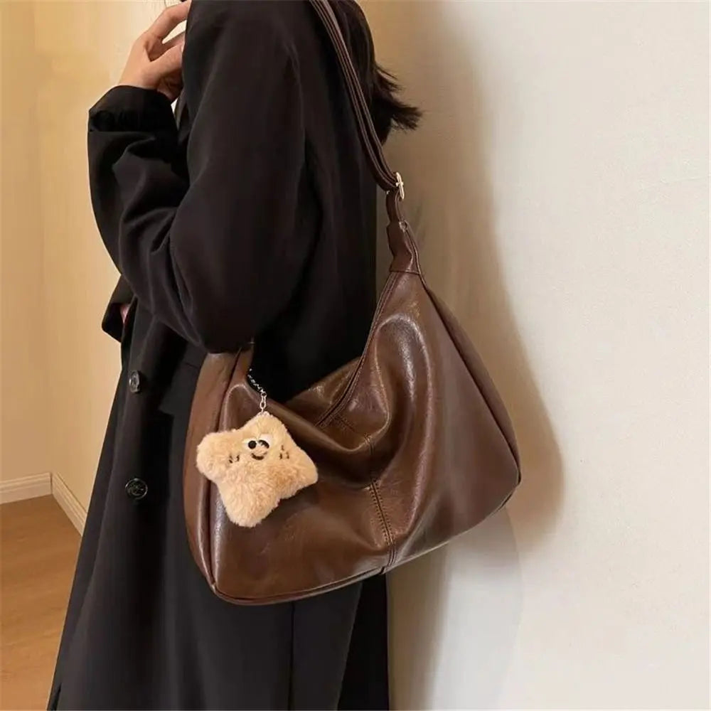 Trendy Slouchy Shoulder Bag for Women Large Capacity Retro Ladies Hobo Tote Bag PU Leather Underarm Bag Quake