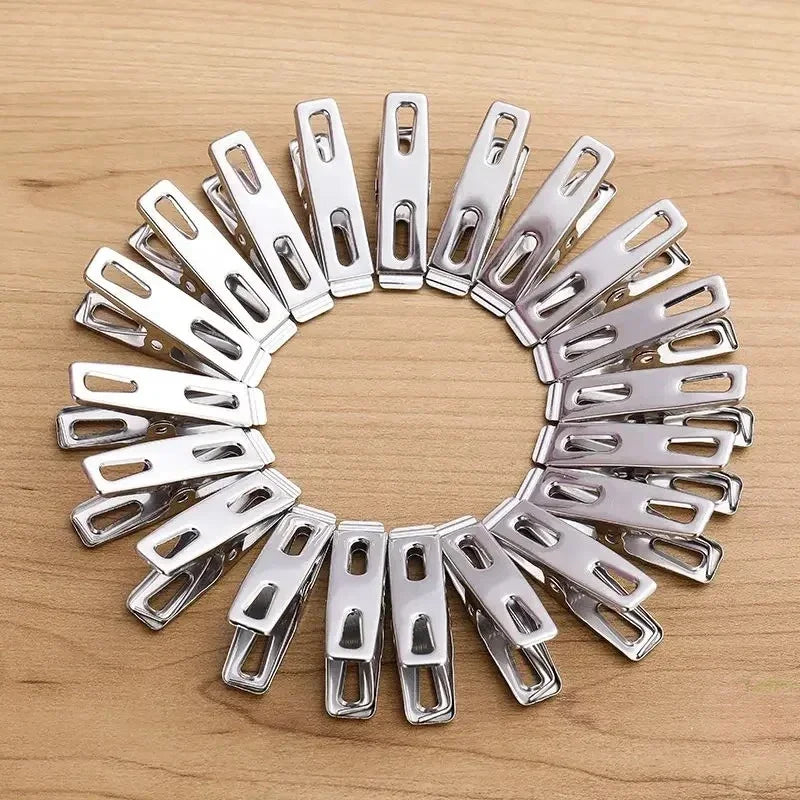 Stainless Steel Metal Clothespin Set 20pcs - Flat Mouth Binder Clips for Laundry, Drying, Socks, Clothes & Home Organization Quake