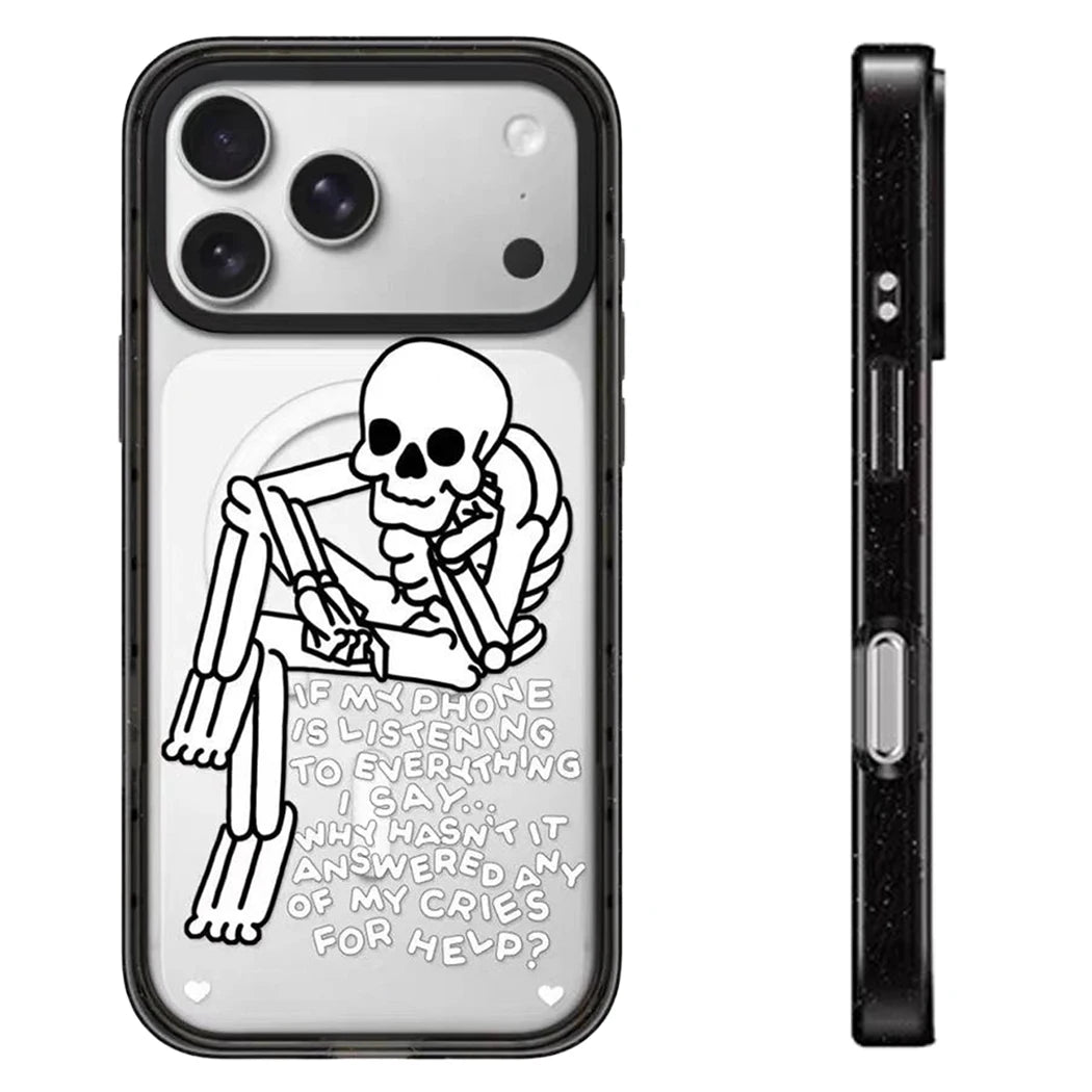 Stay Cold Skeleton Pattern Mirror Surface Magnetic Phone Case Cover for IPhone 13 14 15 16 17 18 Pro Max Case Quake
