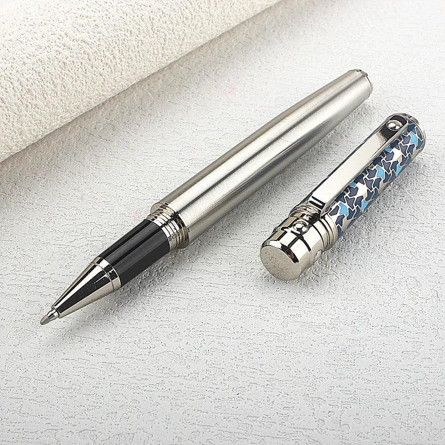 Luxury Business Blue Big Size Metal Rollerball Pen / Ballpoint Pen Silver Clip Blue Ink for Writing Office Writing Gift Pen Quake 3013-5