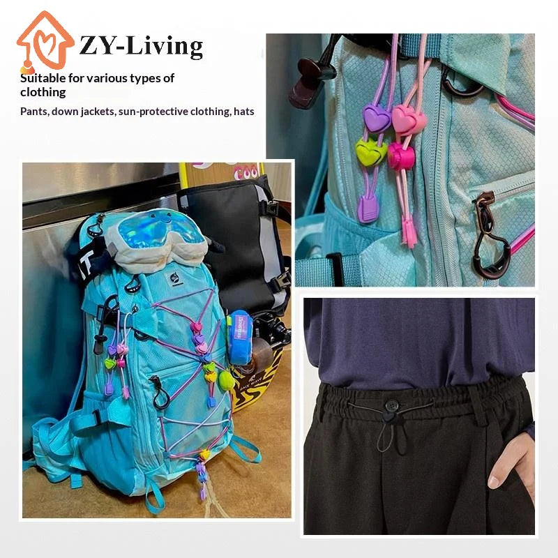 5Pcs Colorful Garment Stoppers Heart-Shaped Plastic Cord Locks Double Hole Spring Toggle Anti-slip Stoppers Garment Accessories Quake