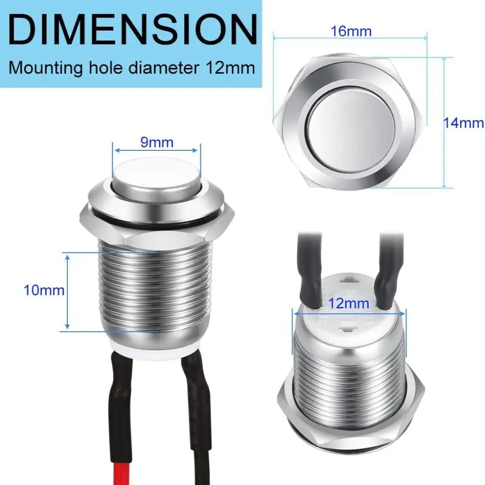 12mm 2A 12V/24V/125V/250V AC Prewired Waterproof Push Button Latching Self-Locking Stainless Steel Push Button On Off Quake