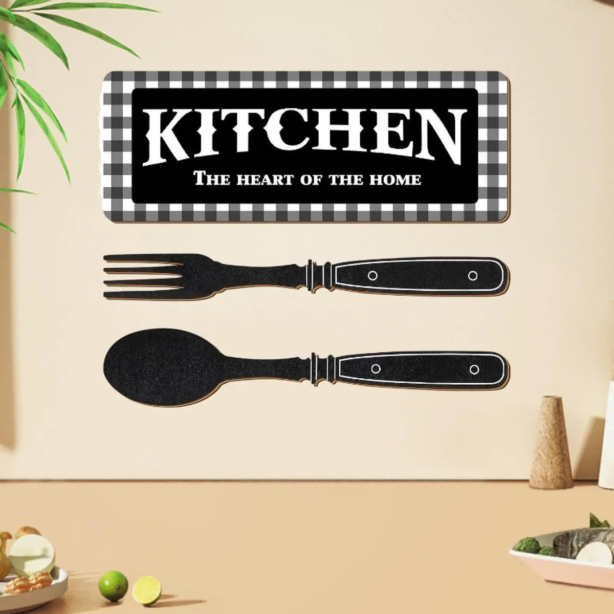 Wooden Kitchen Wall Decor Hanging Eat Sign Set Fork Spoon Artwork for Kitchen Decoration House Quake