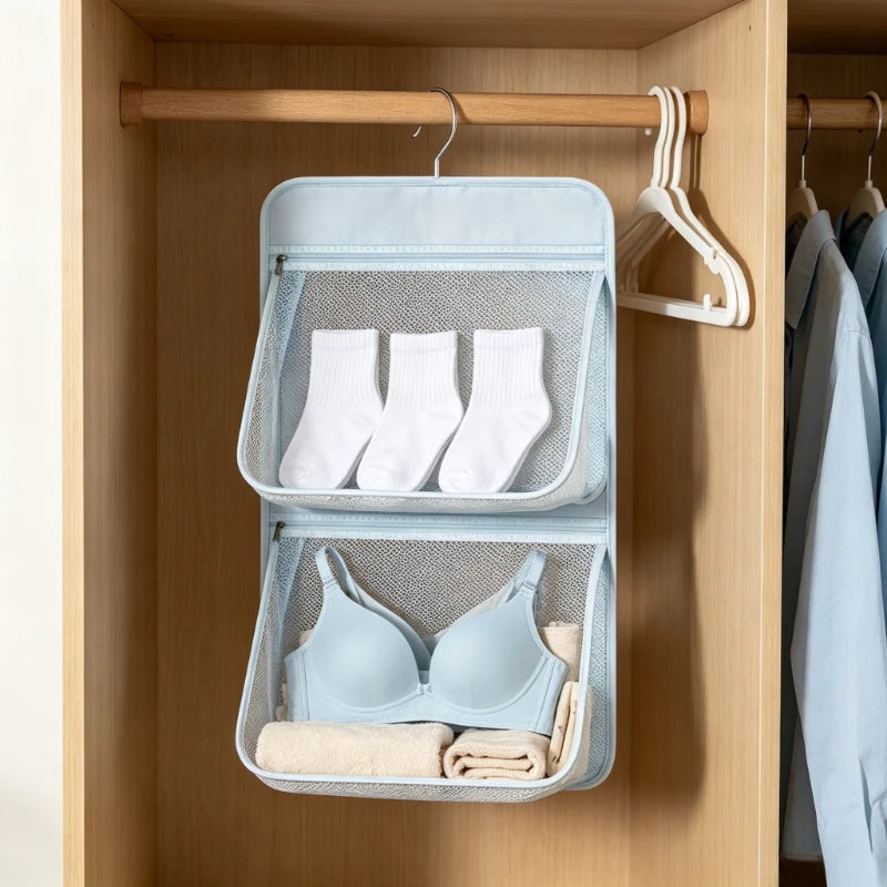 1pc Zipper Underwear Storage Bag Dormitory Wardrobe Organizer for Bra Socks Multifunctional Clothes Sorting Storage Pouch Quake