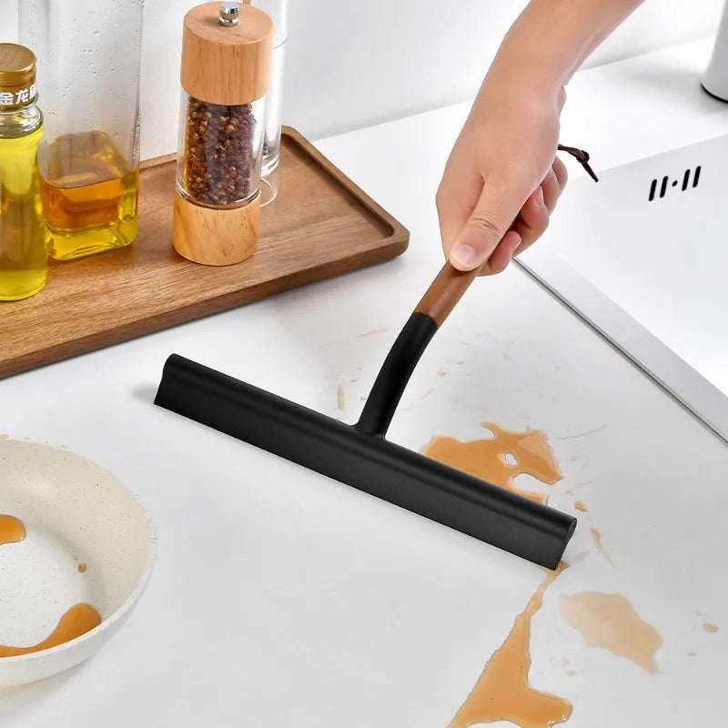 Wood‑Handle Silicone Squeegee Household Cleaning Tool for Glass Window Bathroom Shower Kitchen Countertop Water Remover Quake