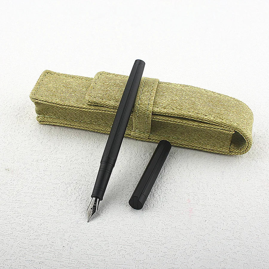 reticulation Striped Metal Fountain Pen F Nib Matte Black Office Signature Writing Ink Pen Gift Quake 126-4 F 0.5MM