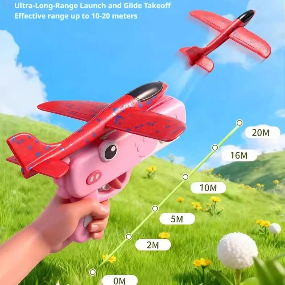Catapult Plane Toy Gun Foam Airplane Launcher 10-18M Range 2 Flight Modes Glider Outdoor Sport Toy for Kids Boys Girls Gift Quake