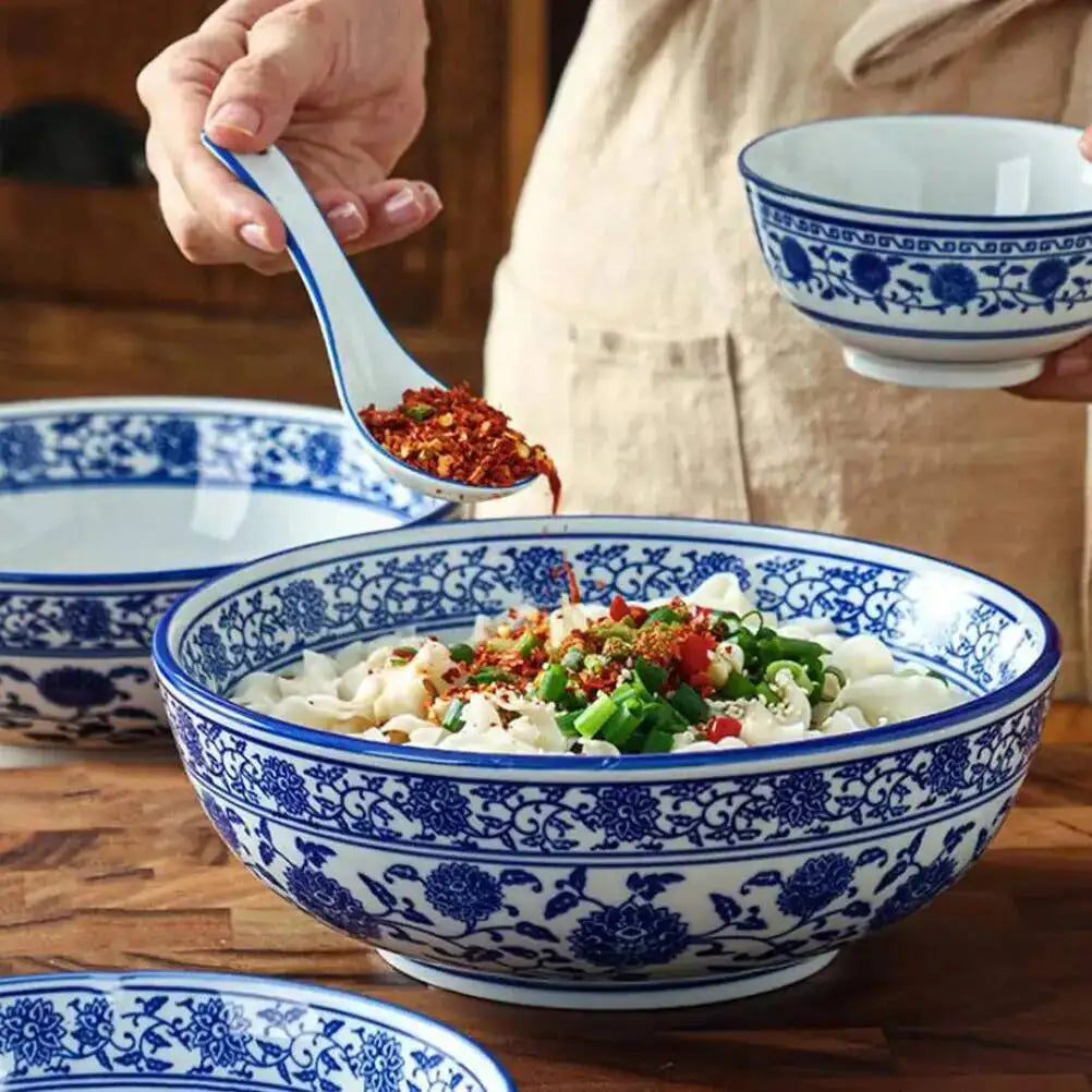 Chinese Ceramic Bowl Blue And White Noodles Soup Rice Bowl Quake