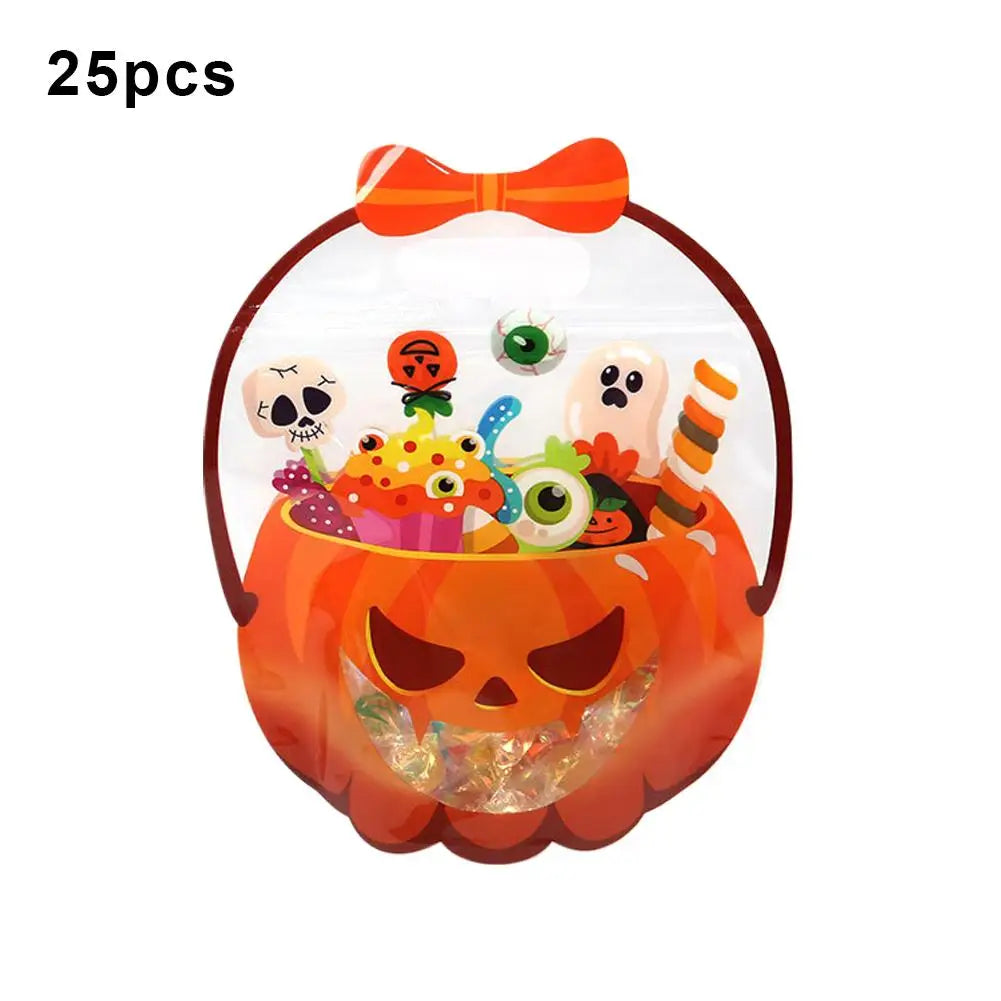 Halloween Pumpkin Candy Bags Portable Handle PE Treat Storage Bags for Kids School Party Gift Packaging Decorations Quake Orange A