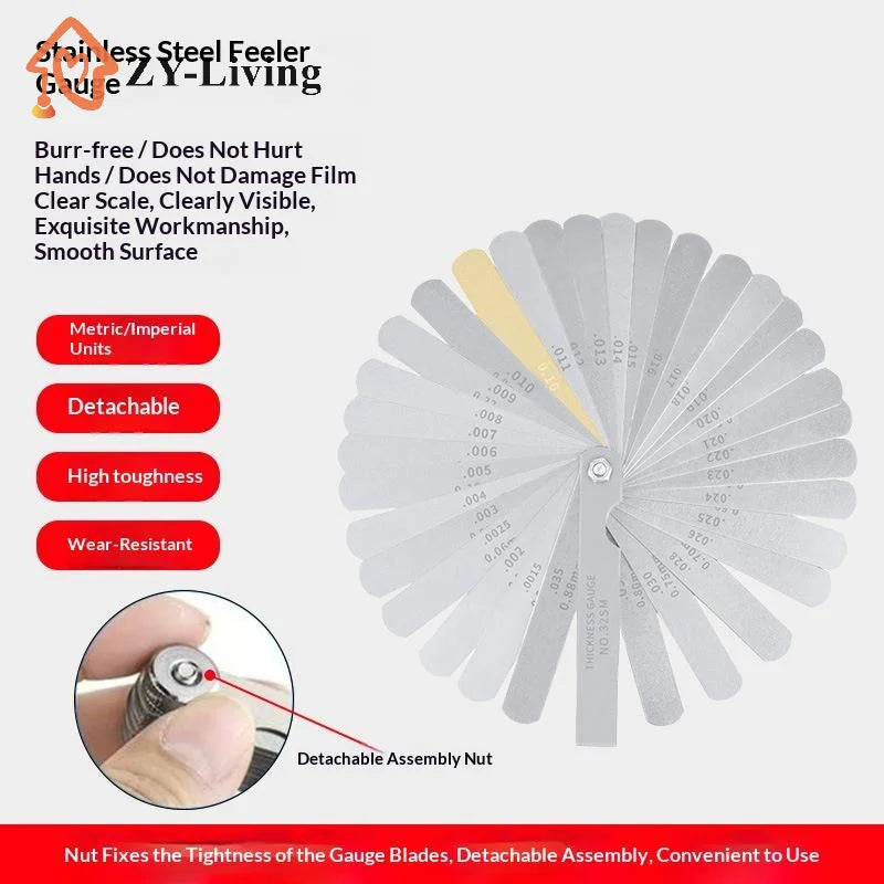 32Pcs/set Portable Durable Feeler Gauge Various Specifications Arc Stainless Steel Feeler Gauge Gauge Rangefinder Quake