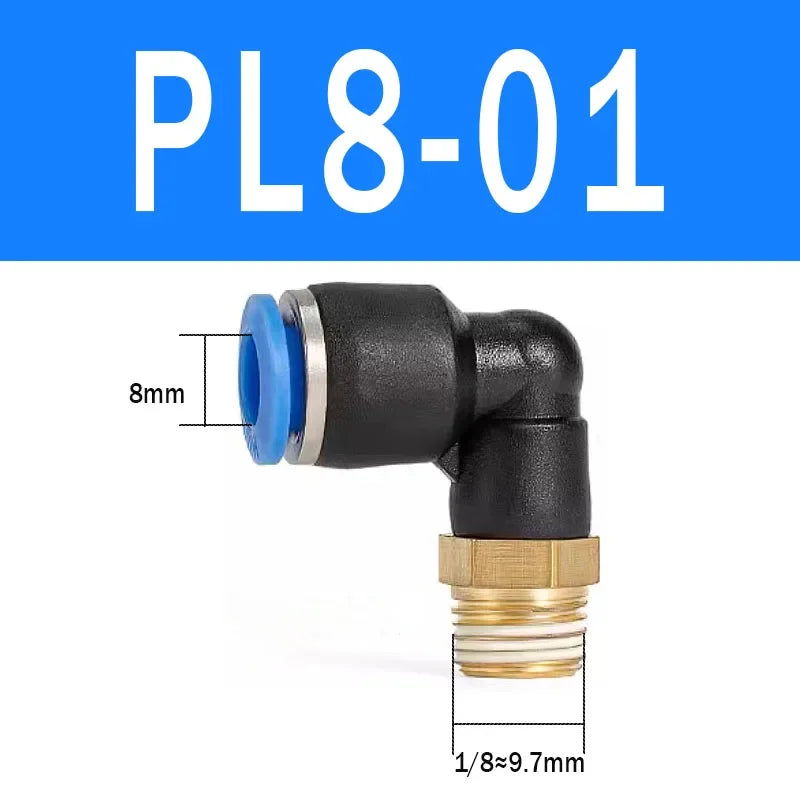 2Pcs PL Pneumatic Quick Connector Threaded Elbow PL6-01/8-02/8-04/10-02/12-03 Hose Air Fitting Quake PL8-01 2pcs BLACK