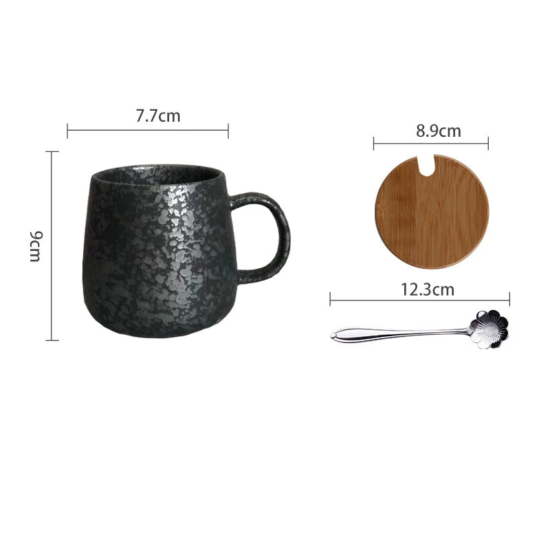 YWDL 350ml Japanese Ceramic Coffee Mug With Lid And Spoon Milk Breakfast Cups Home Heat-resistant Teacup Tumbler Water Mug Gift Quake G with spoon lid 350ml