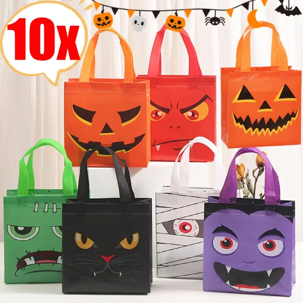 10/1PCS Halloween Non-Woven Gift Bags Pumpkin Ghost Bat Mummy Cat Pattern Candy Snacks Bag Halloween Party Home Decor Supplies Quake