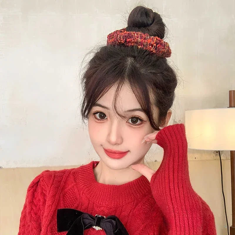 Red Hair Scrunchies Women Girls Sweet Hair Rope Ties Christmas Hair Accessories Elastic Headbands Ponytail Holder Rubber Bands Quake