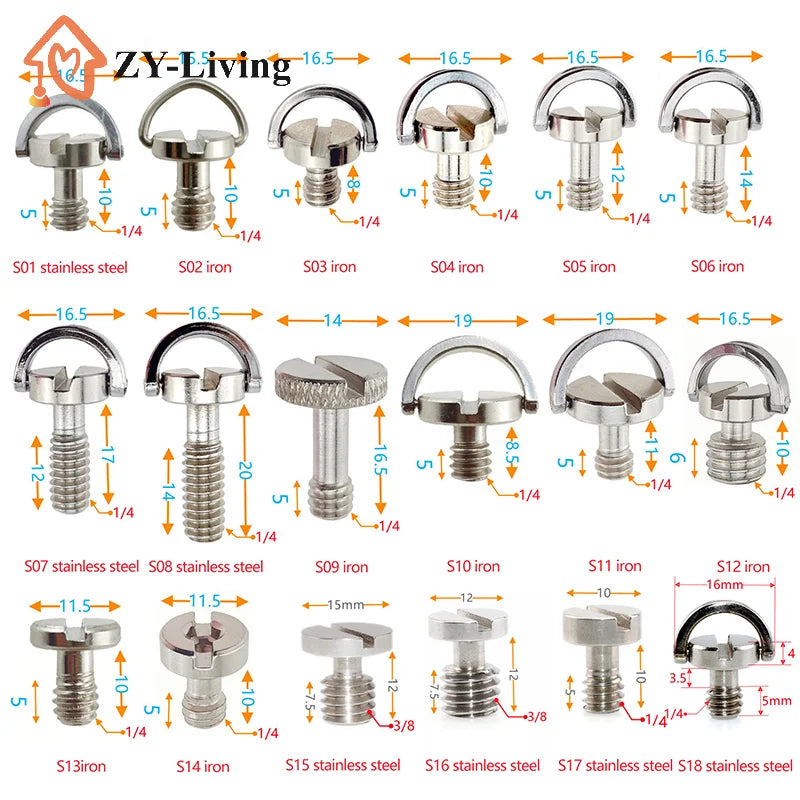 1/4inch D-Ring Tripod Screw Mounting Screw Adapter for Camera Camcorder Tripod Monopod QR Quick Release Plate Adapter Screw Quake