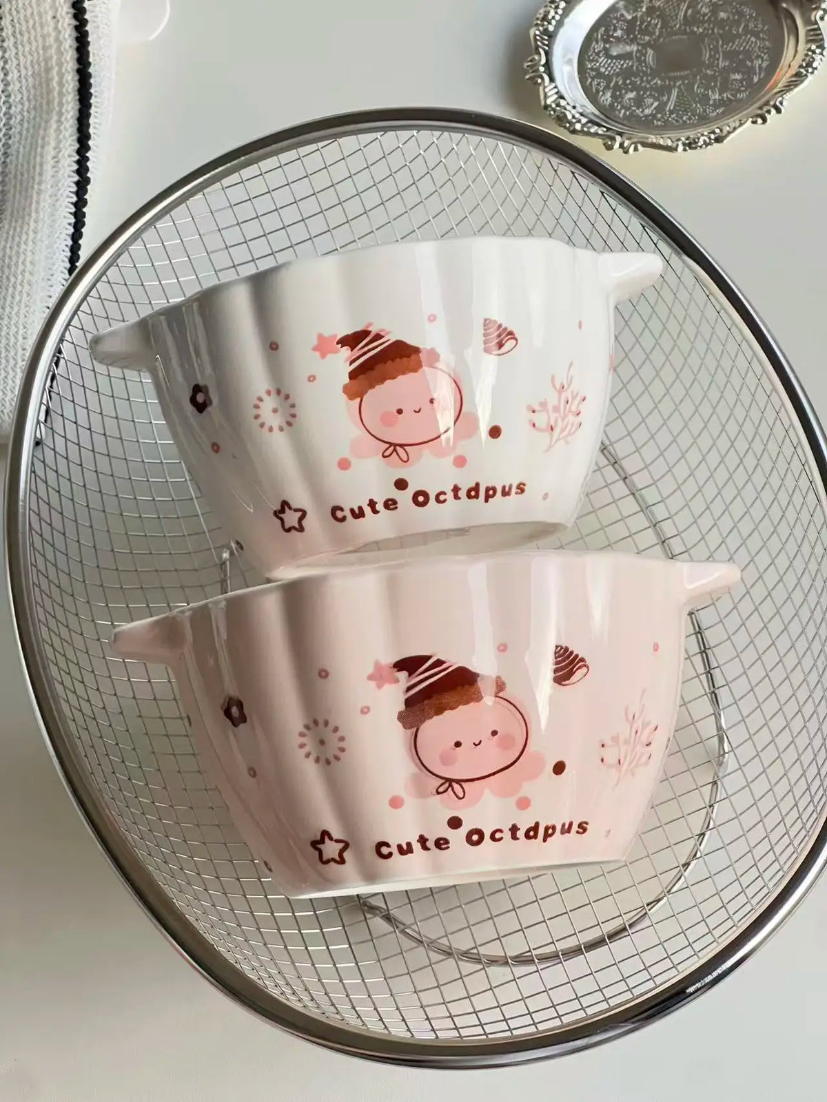 1/2 Pcs Cute Octopus Pumpkin Ceramic Double-Ear Soup Bowl Multi-Purpose Salad Fruit Cereal Bowl Oven Microwave Dishwasher Safe Quake