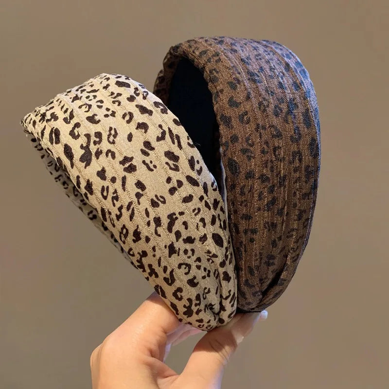 Vintage Leopard Print Wide Headband for Women High‑Crania Padded Hair Hoop Fashion Daily Wear Ladies Hair Accessories Quake