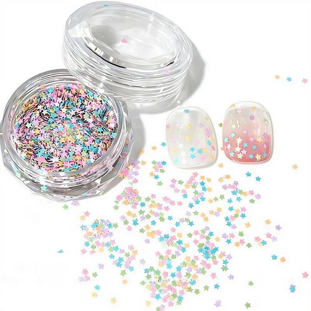 1 Box Colorful Heart Star Glitter for Nails Glitter Flakes Sparkling Diamond Sequin Nails Charms Sequins Manicure Decorations Quake