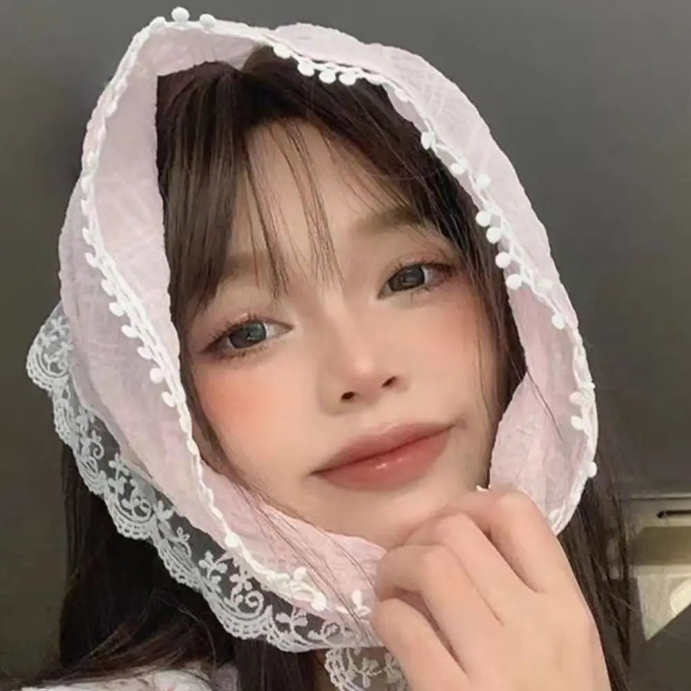 Gentle Lace Headscarf French Pastoral Style Triangular Headband Towel Fringe Headband Women Quake