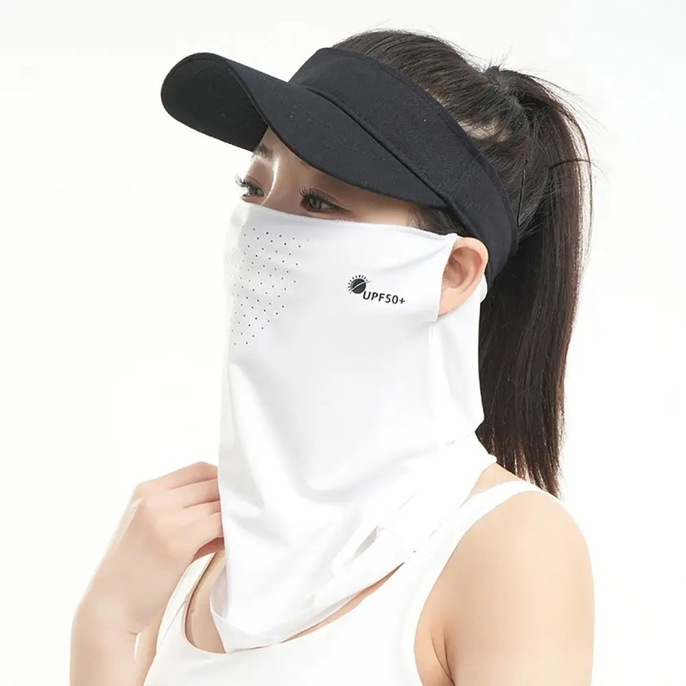 High-quality UV Protection Sunscreen Face Veil Breathable Sunshade Ice Silk Face Mask Ear Hanging Summer Face Cover Quake White