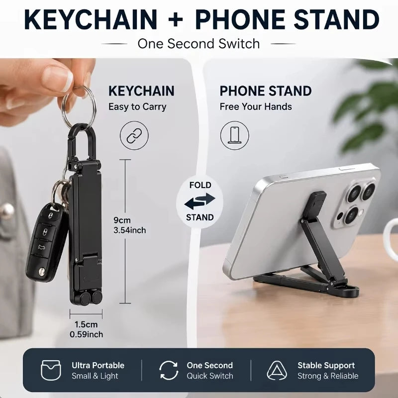 Foldable Keychain Phone Stand Multi-Angle Adjustable Lightweight Universal Phone Holder Triangle Bracket for Travel Quake