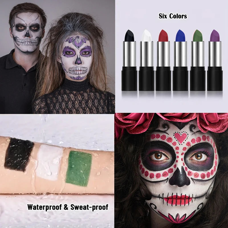 6 Colors Oil Face Body Paint Stick Cream Eyeblack Tube Black Body Painting Blendable Sticks For Halloween Cosplay Joker Makeup Quake