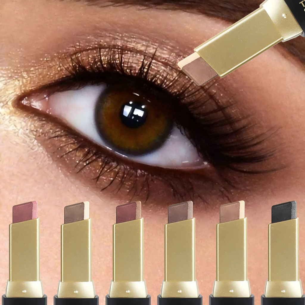 Glitter Eyeshadow Stick, Push and Pull Design; Bright and Dark Two-color Eye Shadow Design; Easy To Color; Save Makeup Time; Quake
