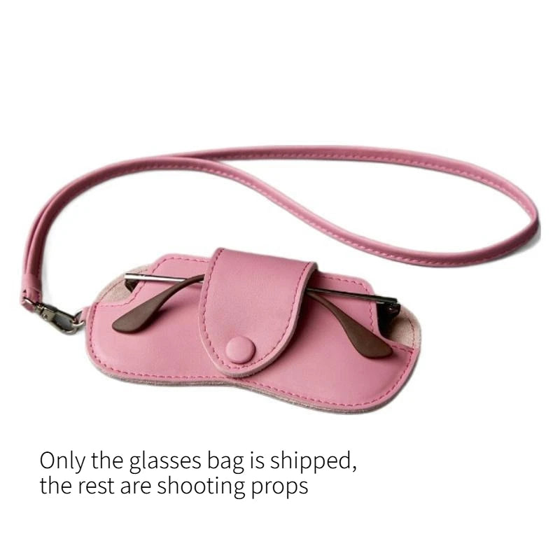 Outdoor Portable Neck Hanging Sunglasses Bag Leather Eyewear Storage Pouch Simple Anti-scratch Glasses Case for Business Quake B