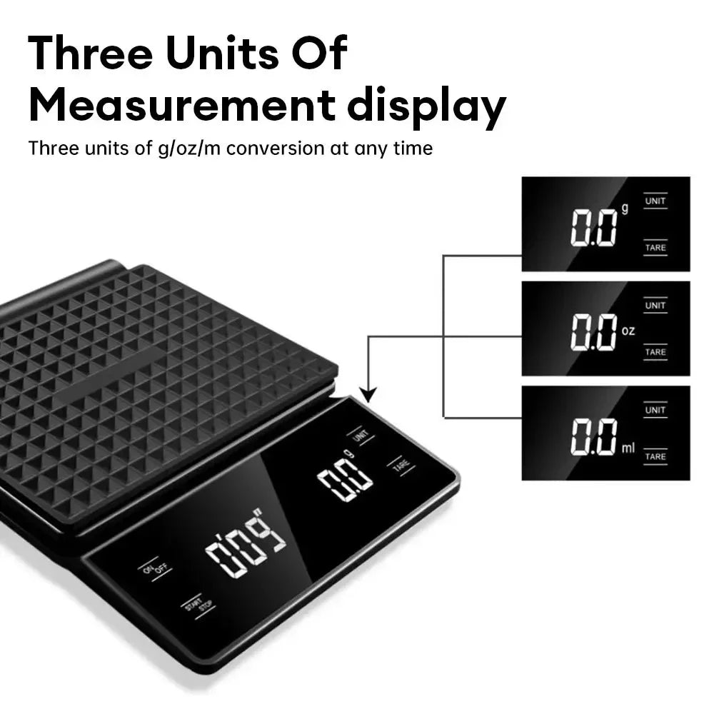 Smart Coffee Electronic Scale High Precision Digital Timing LCD Scale 3kg/0.1g Coffee Balance Measuring Weight Scale for Kitchen Quake