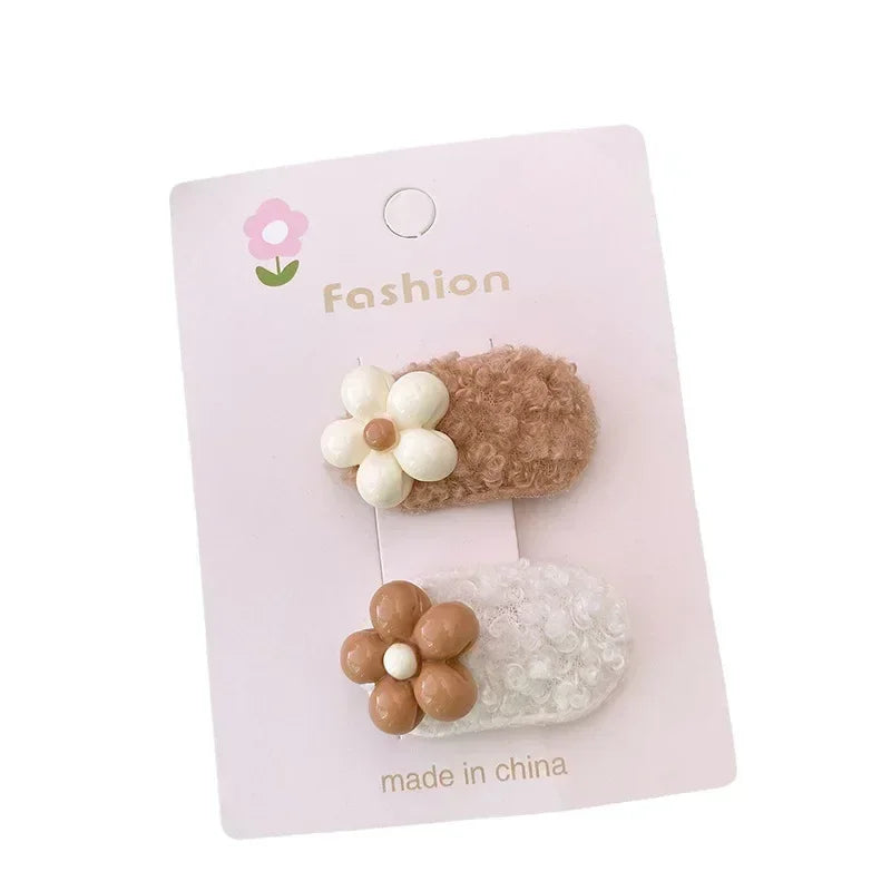 Korean 2pcs Cute Kids Hair Clip Cartoon Rabbit Floral Hair Pin for Girls Milk Coffee Bang Side Clip Children Headwear Quake
