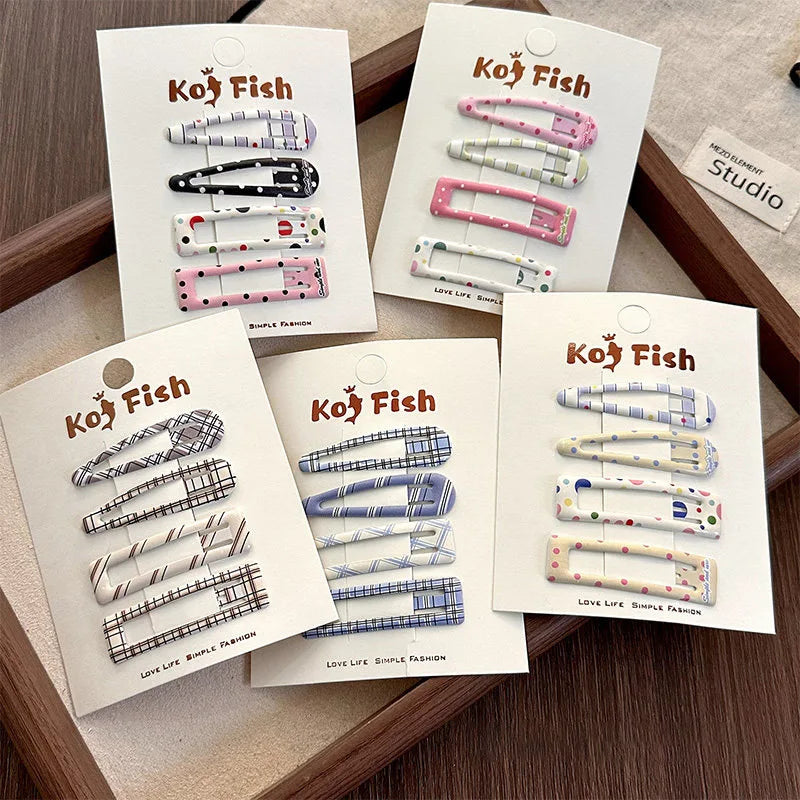 4pcs Colorful Polka Dot Geometric BB Clips Broken Hair Bangs Forehead Side Clips Edge Hairpins Spring and Summer Fresh Headwear Quake
