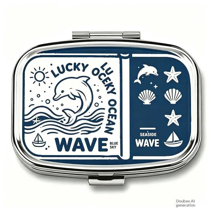 1Pcs 2-Compartment Retro Sardine Print Pill Box Metal Mini Organizer For Women Travel Jewelry Medicine Candy Storage Quake A18