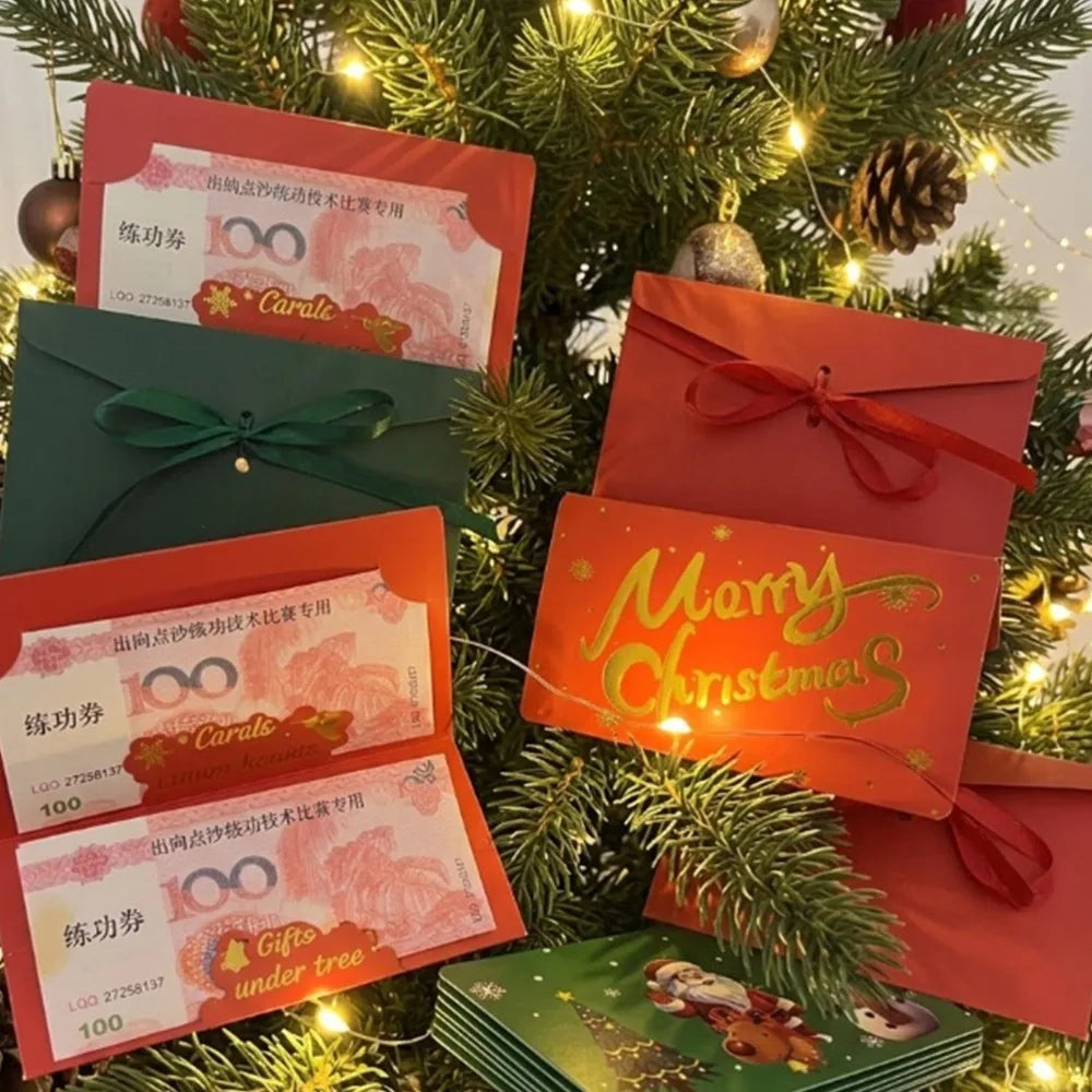 Cute Santa Claus Christmas Folded Envelope Multi Slot Cash Money Holder Gold Foil Folding Gift Card Pocket Festive Party Supply Quake