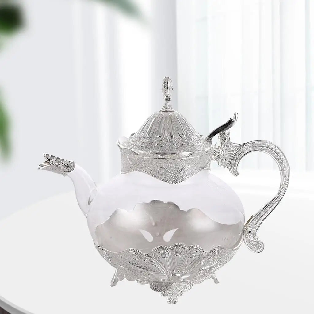 Vintage Glass Teapot Coffee Pot European Style Comfortable Handle Exquisite Lid Home Decoration Quake Silver
