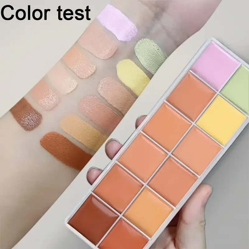 VERONNI 12Color Concealer Palette with Brush-Natural Cream Acne Spot Dark Circles Cover Face Foundation Brighten Cosmetic Makeup Quake