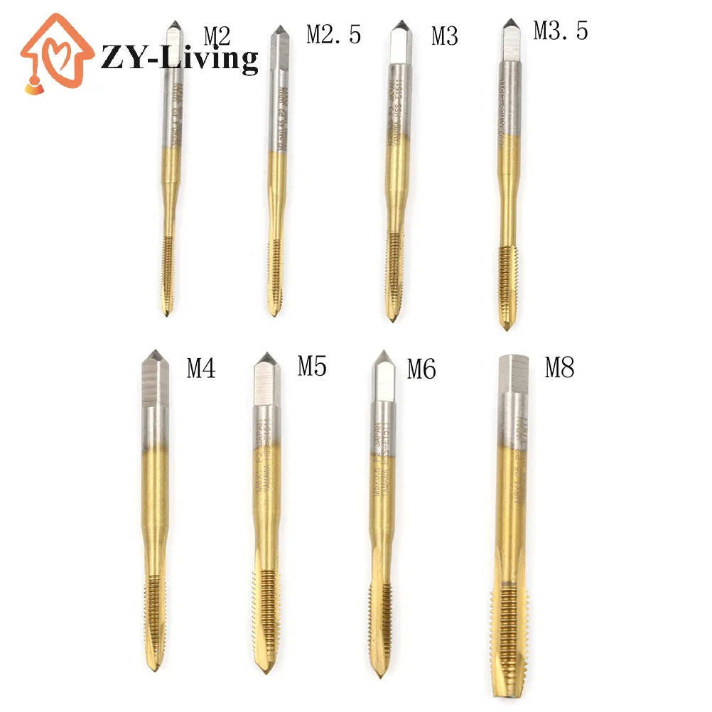 1Pcs M2/M2.5/M3/M3.5/M4/M5/M6/M8 HSS Metric Straight Flute Thread Screw Tap Plug Tap Quake